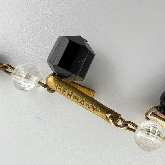 Vintage Germany stamped Black and Gold 5 Strand AB Beaded Necklace - Picture 9 of 14